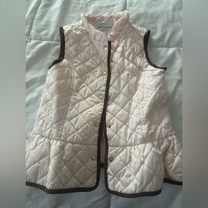 Janie and Jack Light Pink Equestrian Quilted Vest with Brown Trim